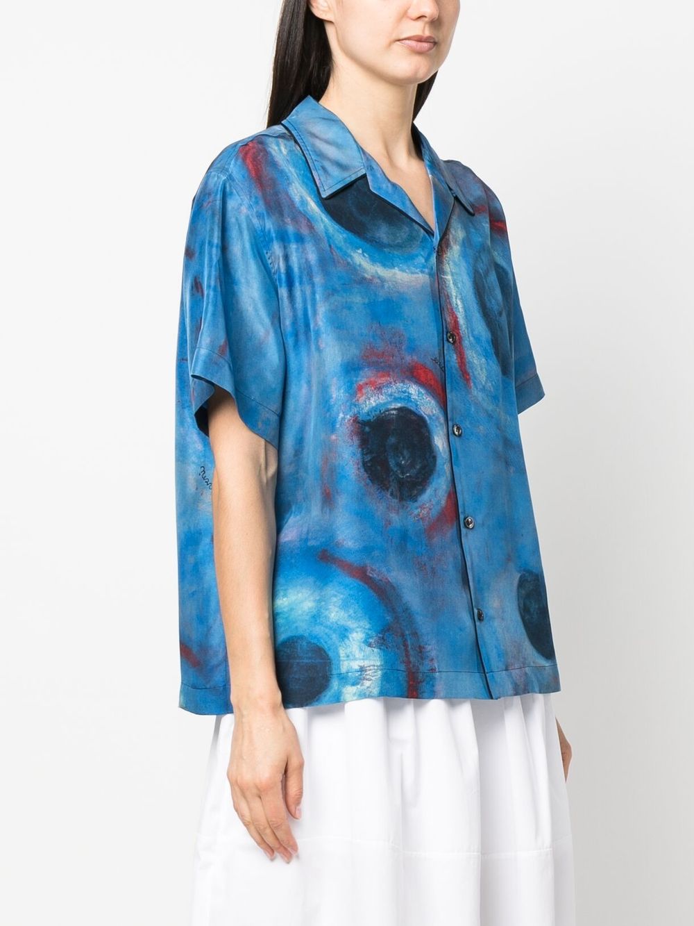Shop Marni Abstract-print Silk Shirt In Blue