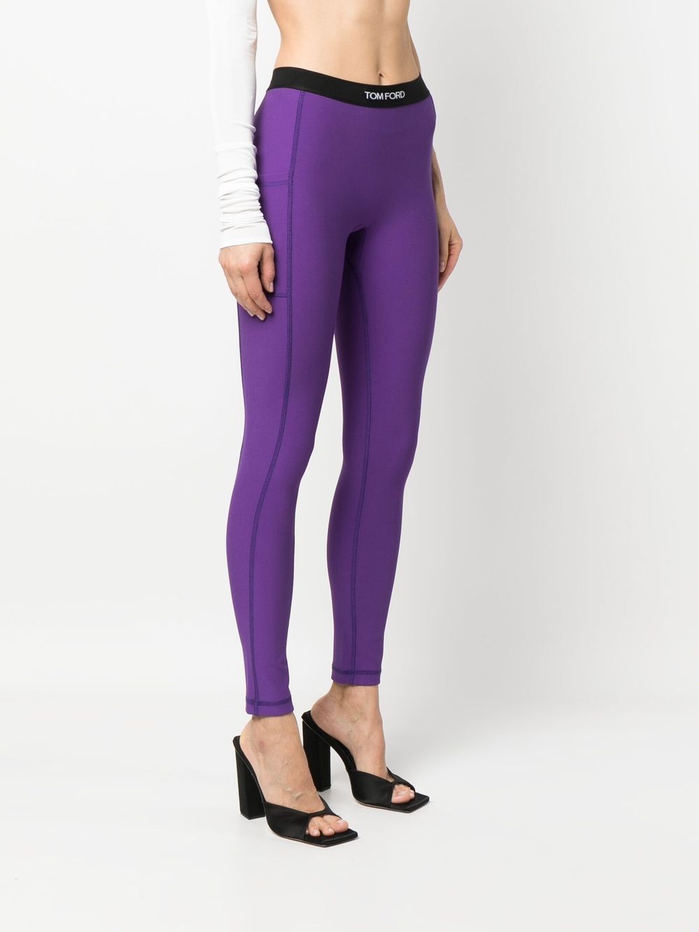 Tom Ford Logo-waistband Leggings In Purple