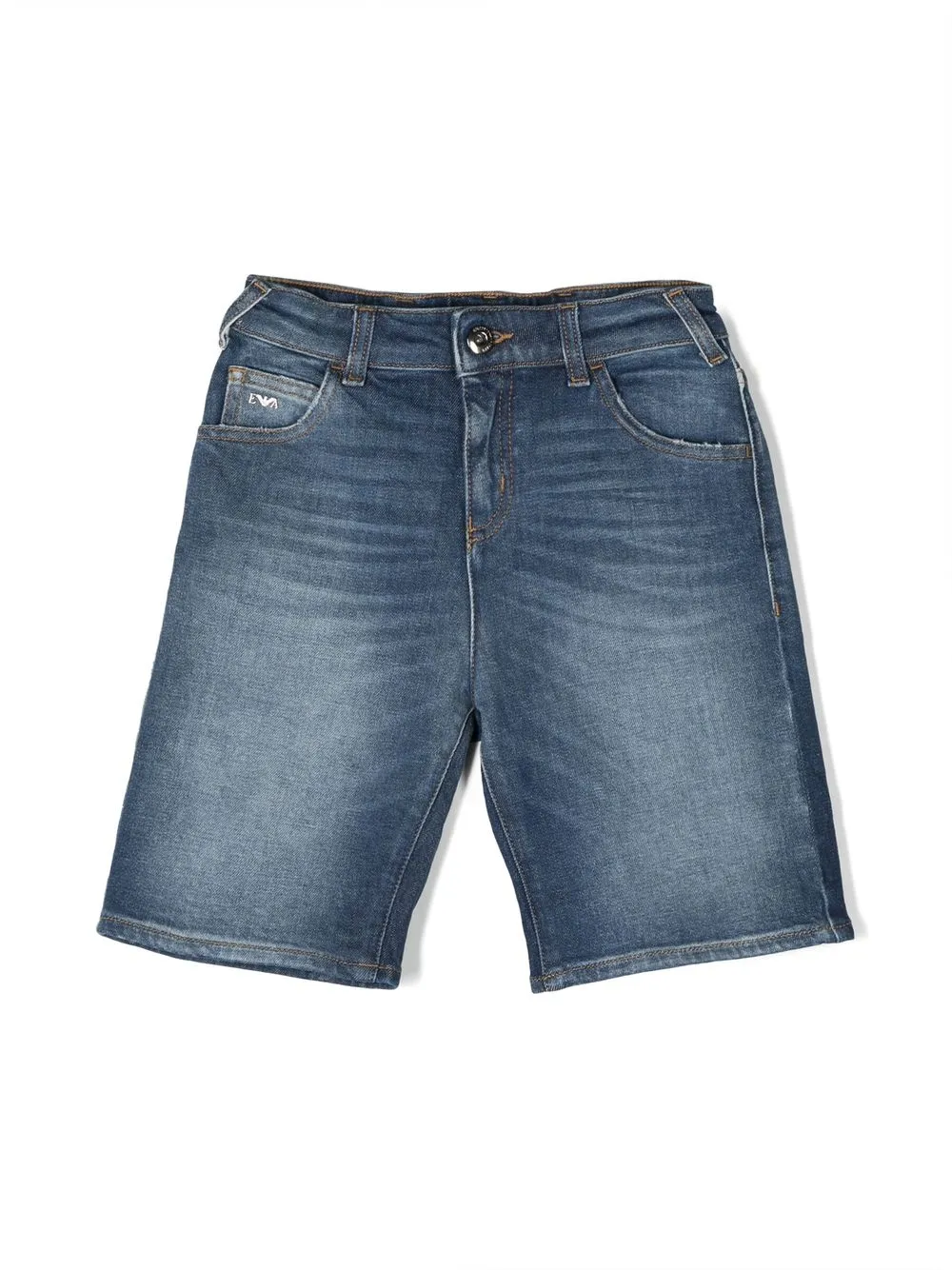 Emporio Armani Kids' Logo-plaque Denim Shorts In Blue