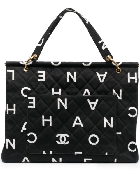 Affordable HOT SALE CHANEL 1996-1997 logo-print diamond-quilted tote bag Women