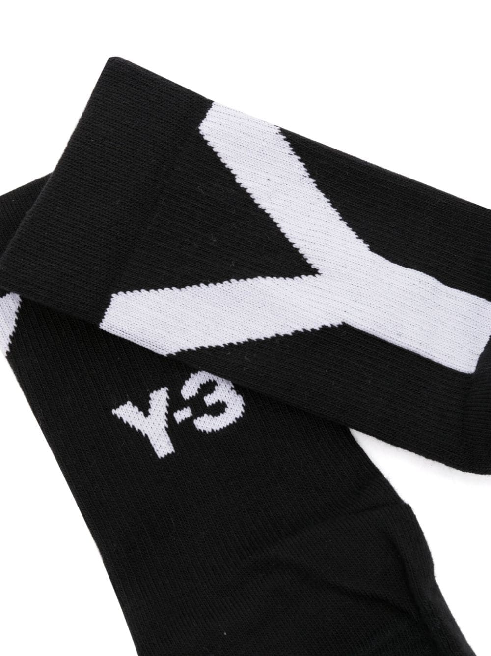 Shop Y-3 Intarsia-knit Logo Socks In Black