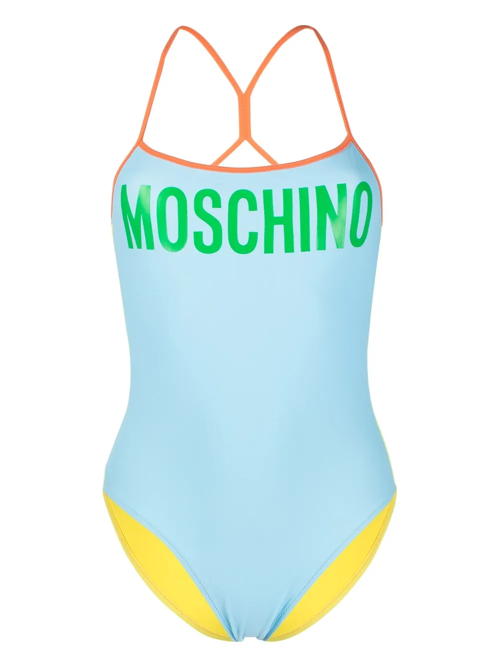 Moschino Logo-print Crossed-straps Swimsuit In Blue