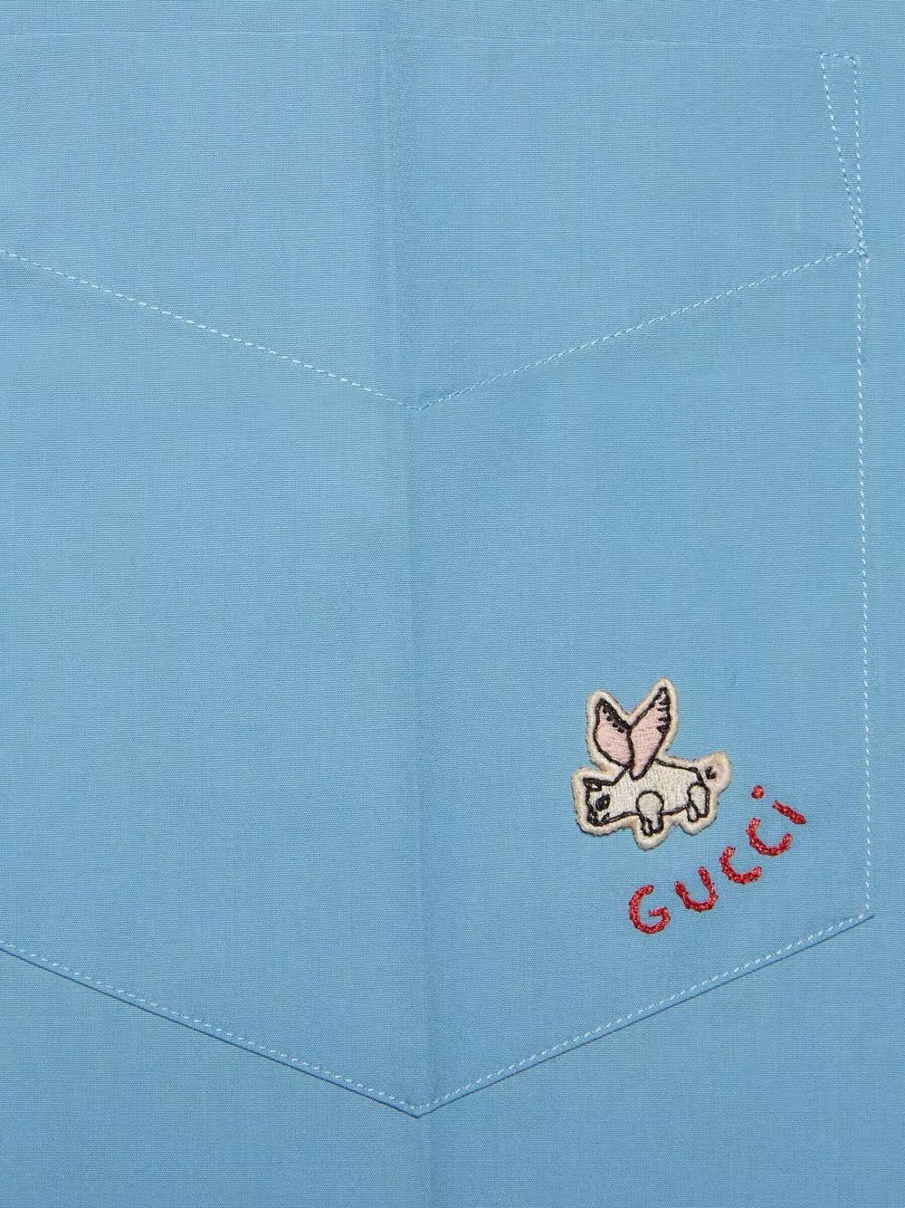 Shop Gucci Logo-embroidered Cotton Shirt In Blau