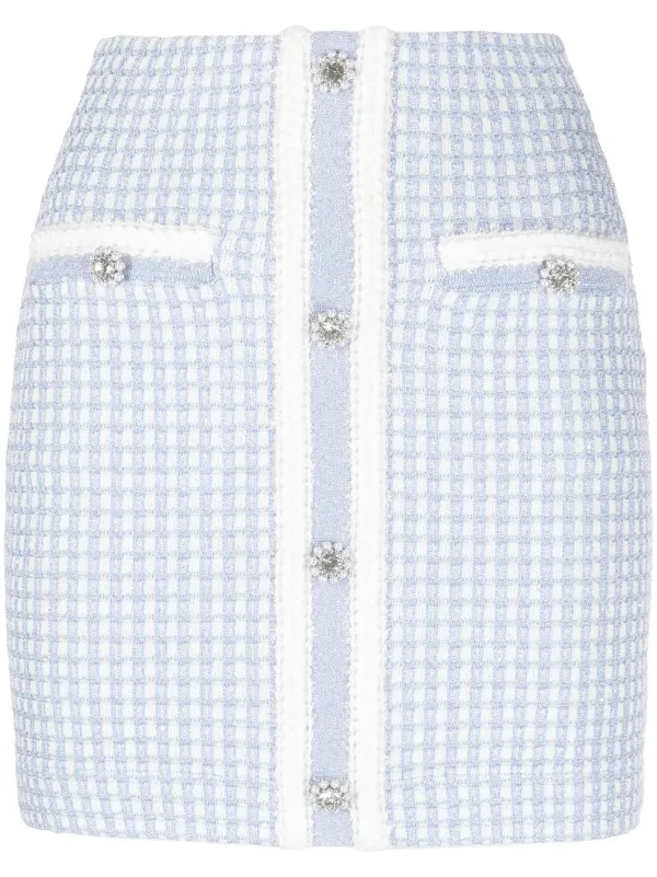Self-Portrait Checked Metallic Mini Skirt in Blue