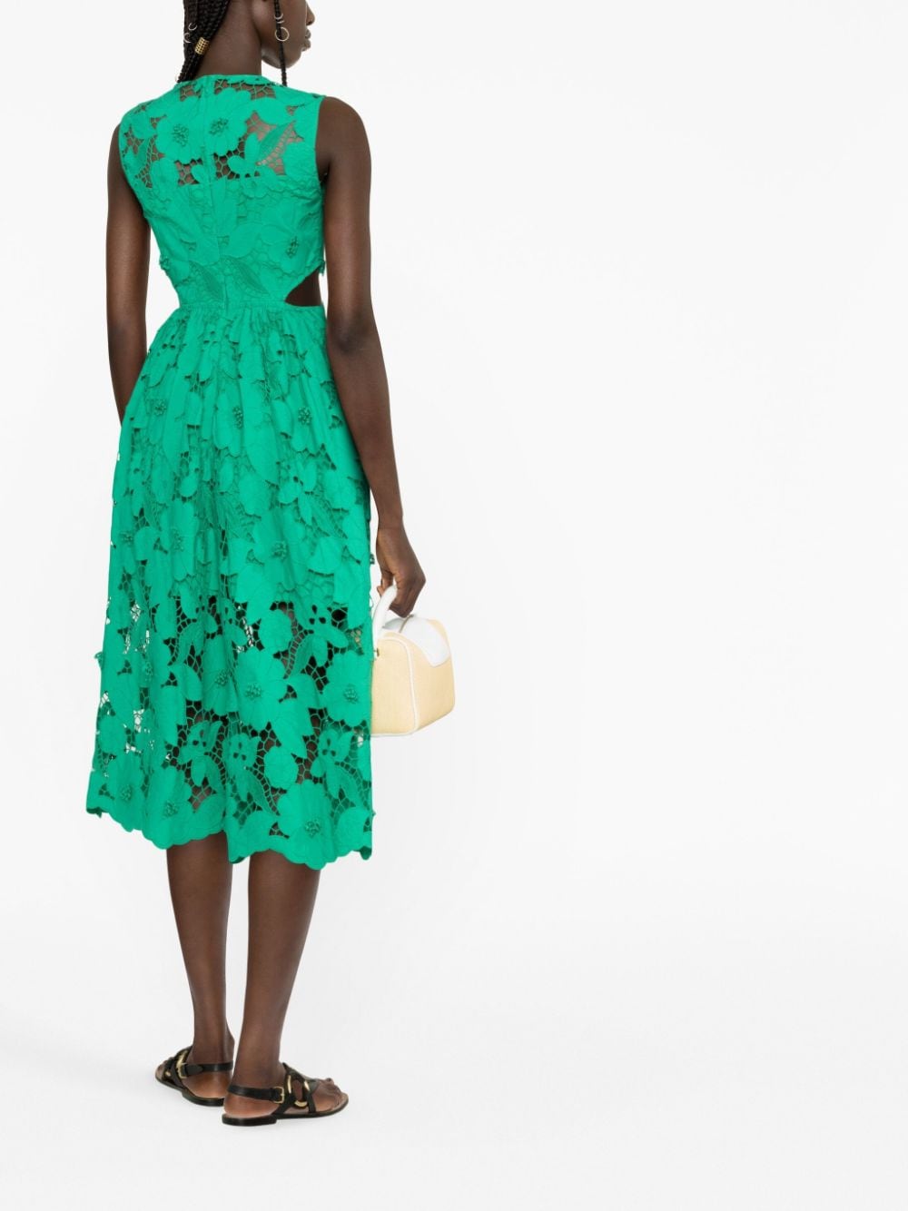 Shop Self-portrait Floral-lace Midi Dress In Green