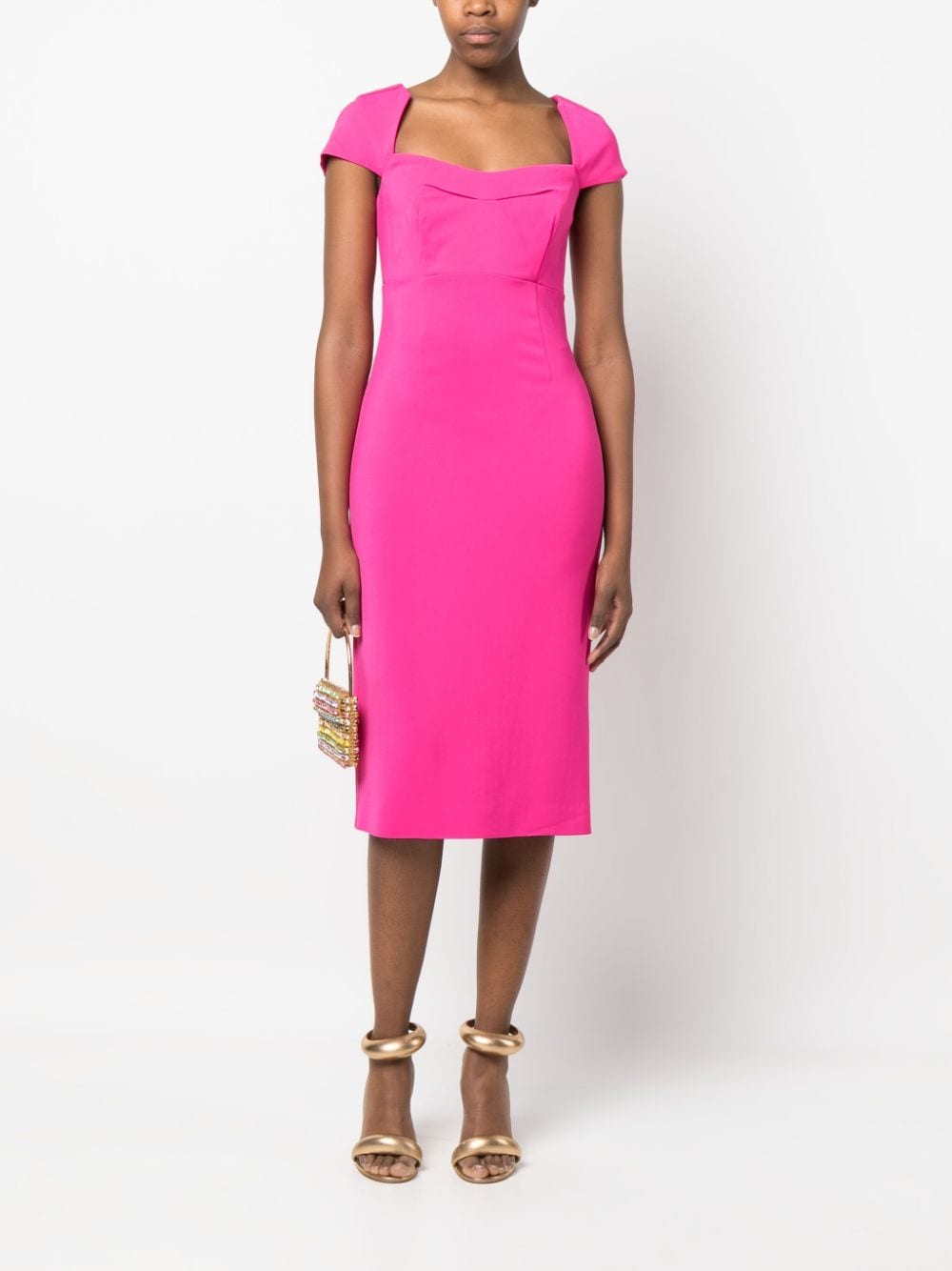 Shop Roland Mouret Cap Sleeve Stretch-cady Midi Dress In Pink