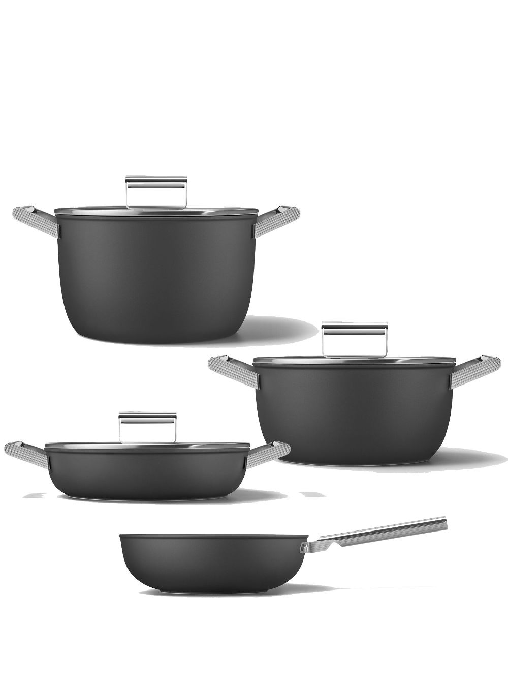 Smeg Non-stick Pots And Pans (set Of 4) In Schwarz