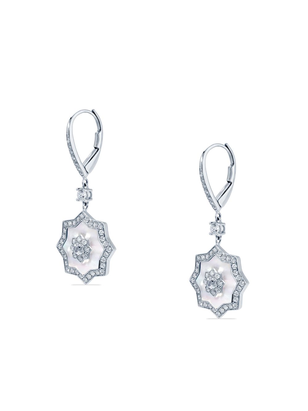 Image 2 of David Morris 18kt white gold Astra diamond and mother-of-pearl drop earrings