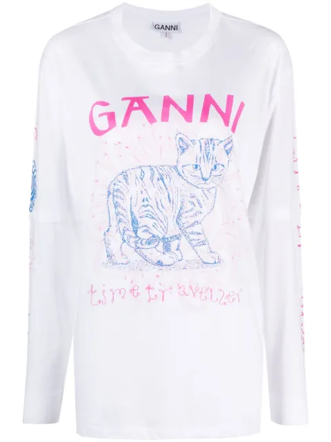 GANNI cat-print organic cotton T-shirt