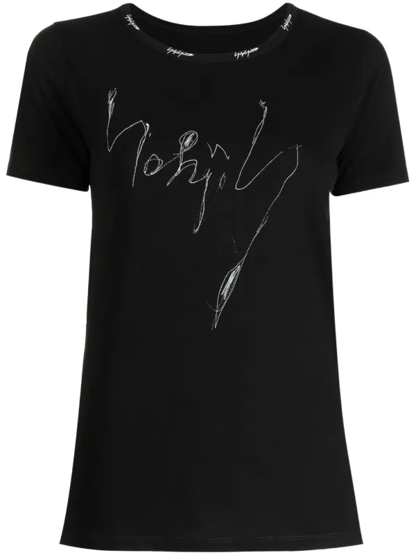 Yohji yamamoto アートプリント ブラックカットソー 19825813_44539783_600.jpg