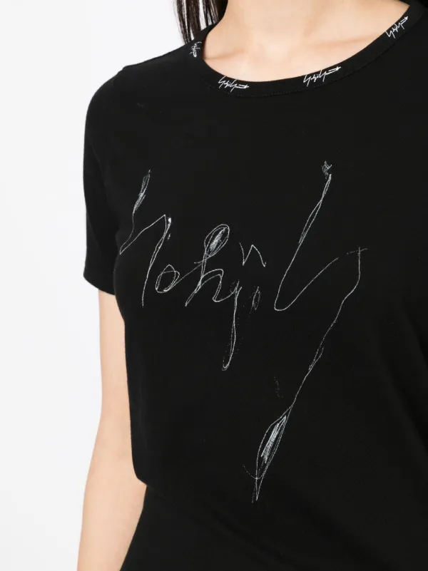 Yohji Yamamoto illustration-print logo-embroidered T-shirt | Black