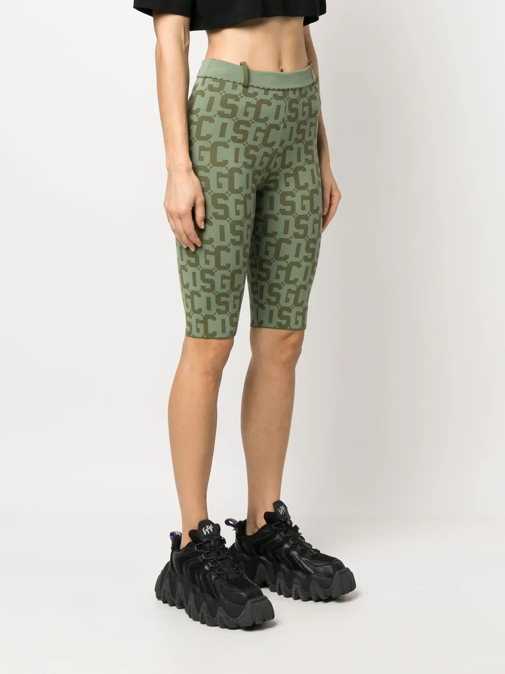 Gcds Monogram Jacquard Cycling Shorts In Green