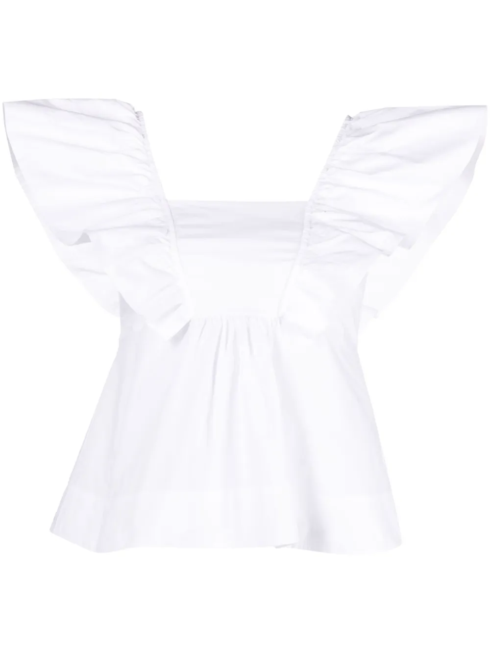 GANNI GANNI COTTON POPLIN RUFFLE BLOUSE