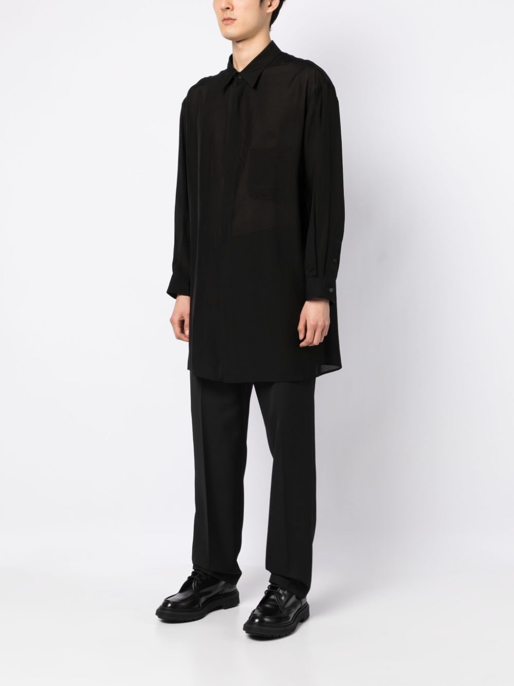 Shop Yohji Yamamoto Sheer-finish Long Shirt In Black