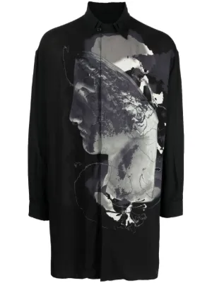 Yohji Yamamoto graphic-print long-sleeve Shirt | Black | FARFETCH