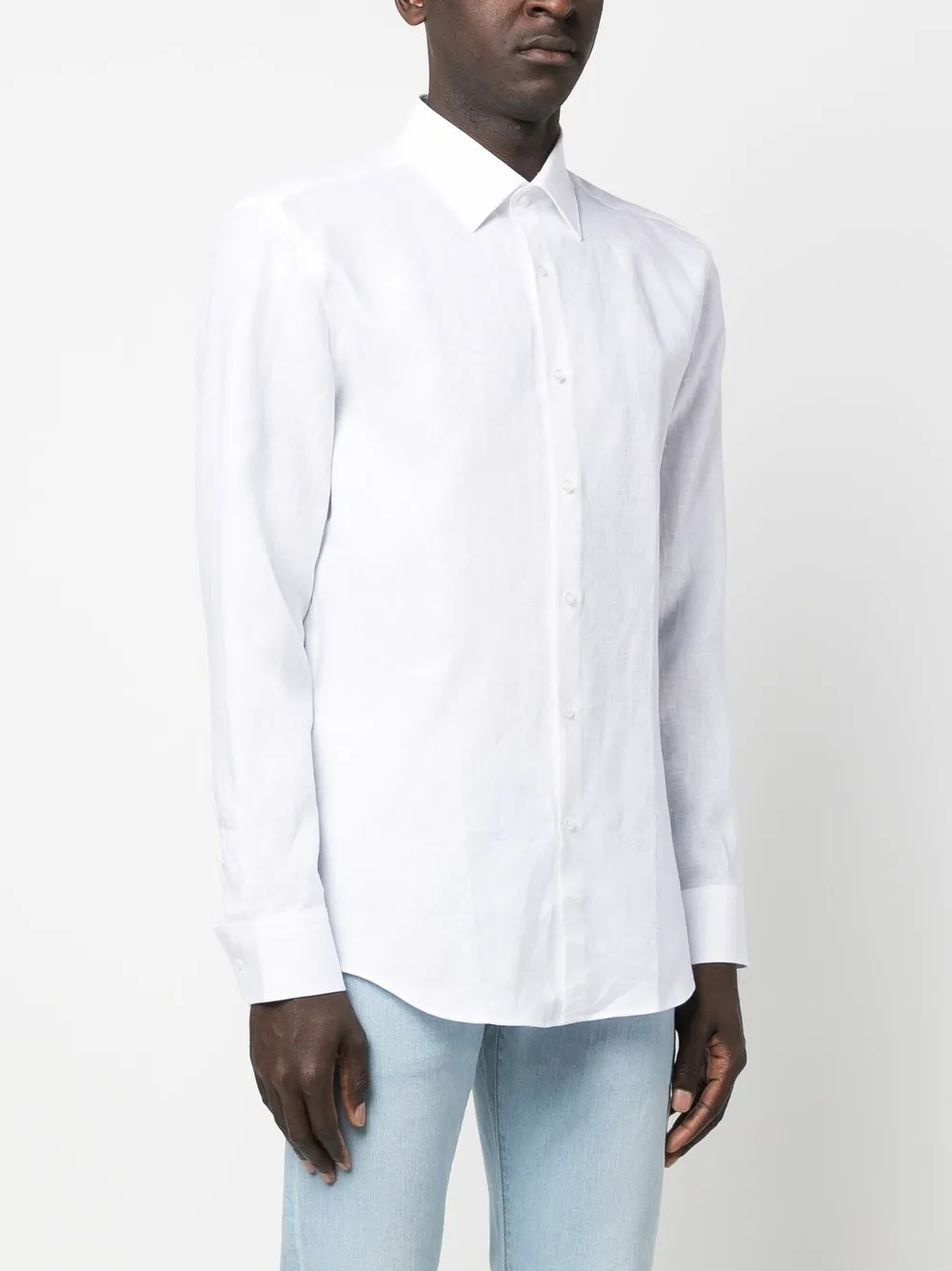 Shop Hugo Boss Long-sleeve Linen Shirt In White