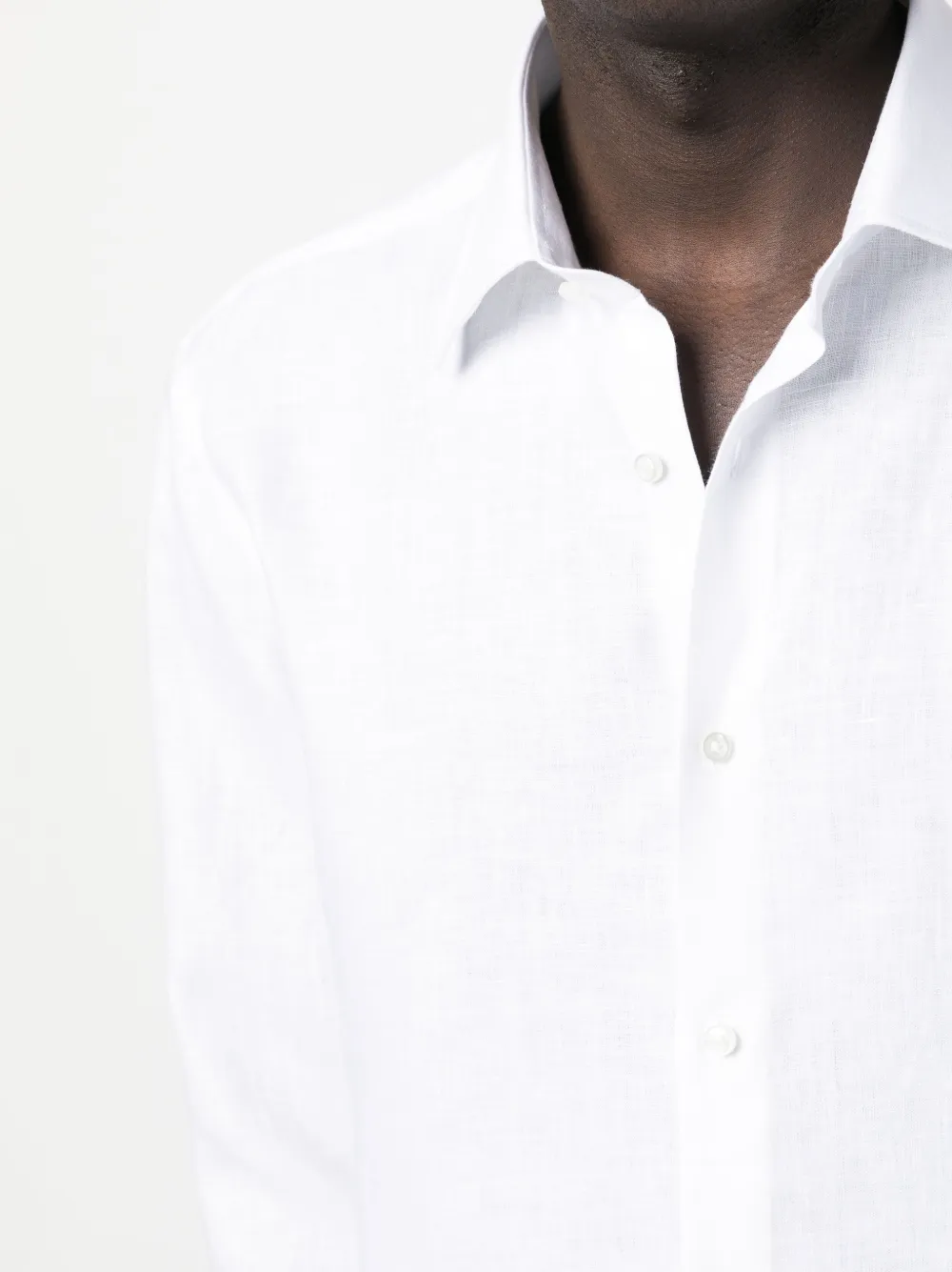 Shop Hugo Boss Long-sleeve Linen Shirt In White
