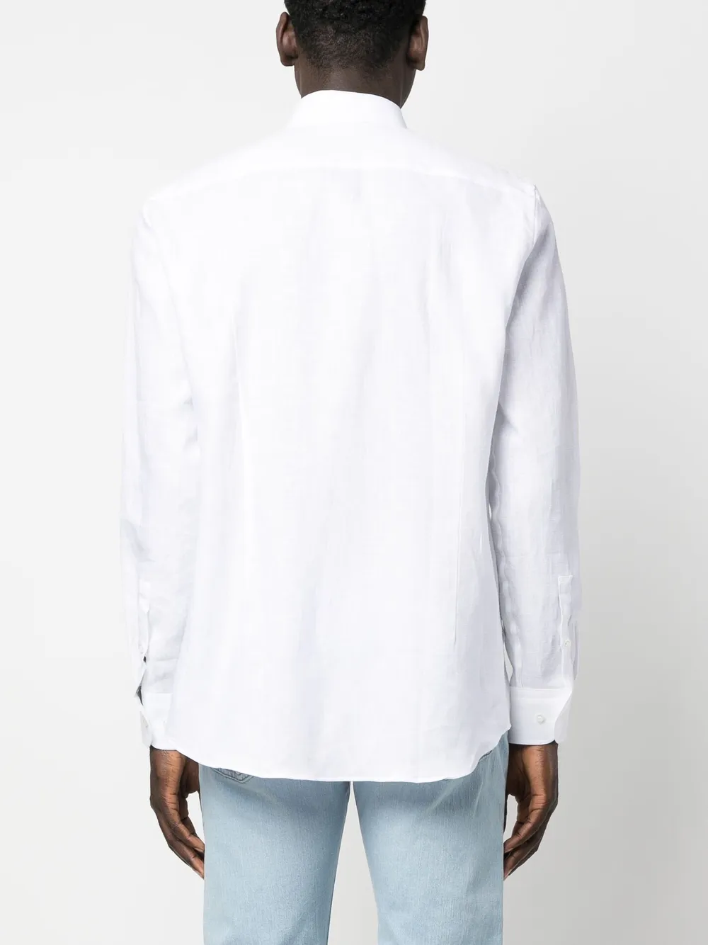 Shop Hugo Boss Long-sleeve Linen Shirt In White