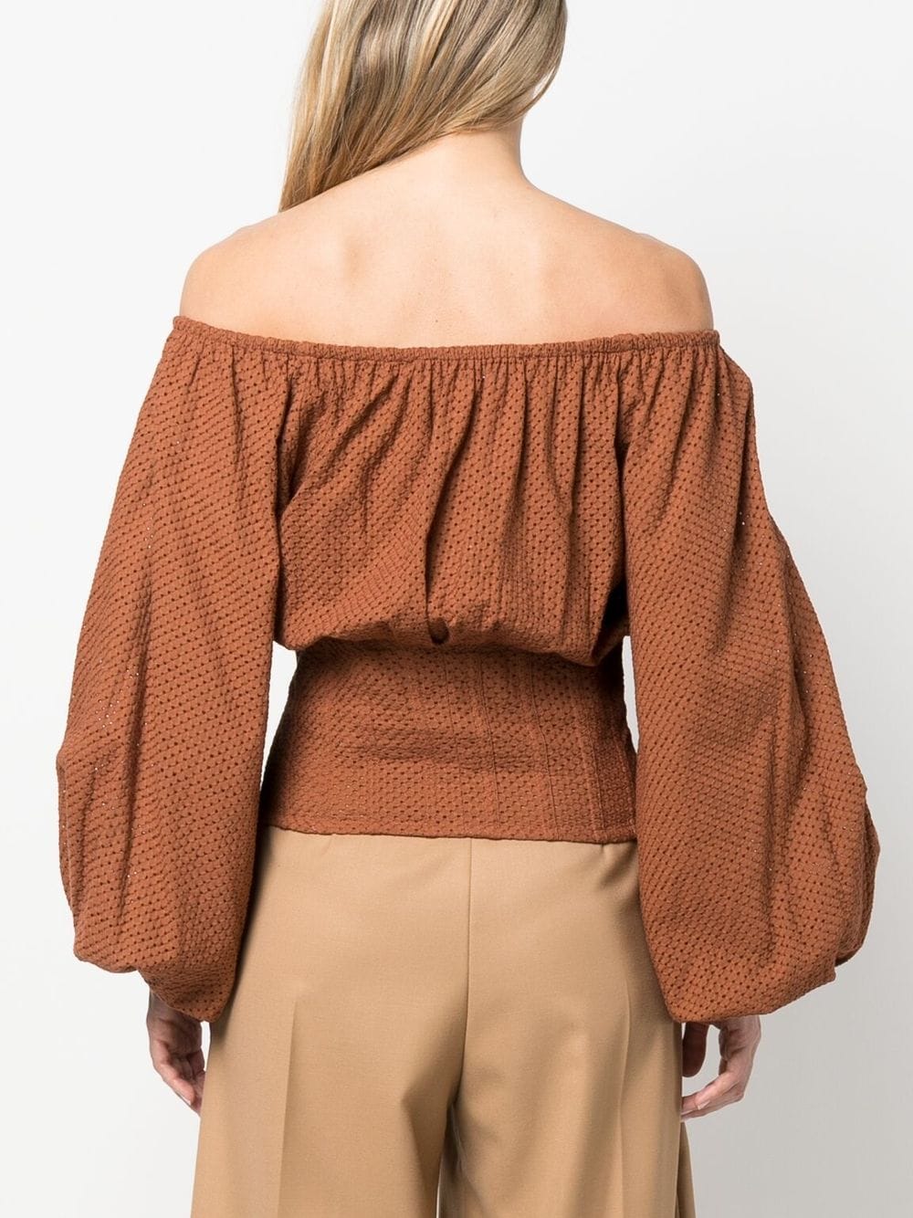 Shop Federica Tosi Off-shoulder Long-sleeved Blouse In Brown