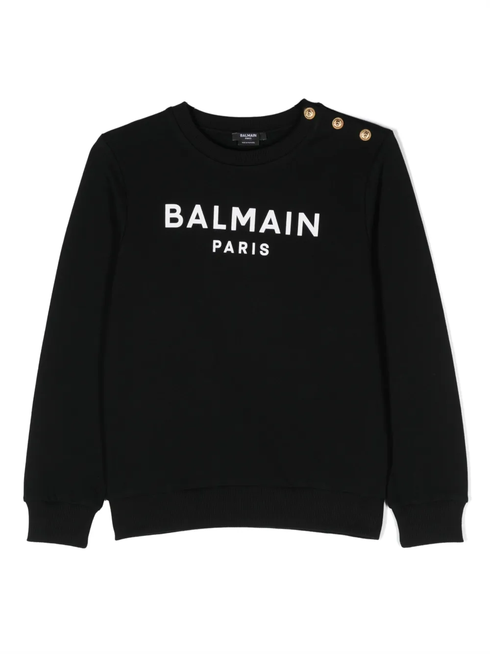 Balmain Kids logo-print cotton sweatshirt | Black | Image 1