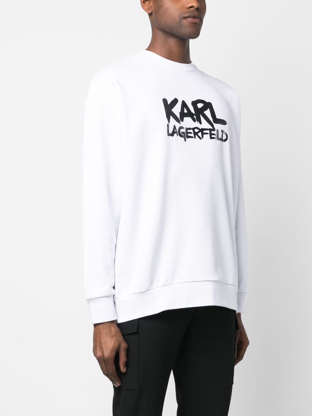 Shop Karl Lagerfeld Logo-stamp Long-sleeve Sweatshirt In Weiss