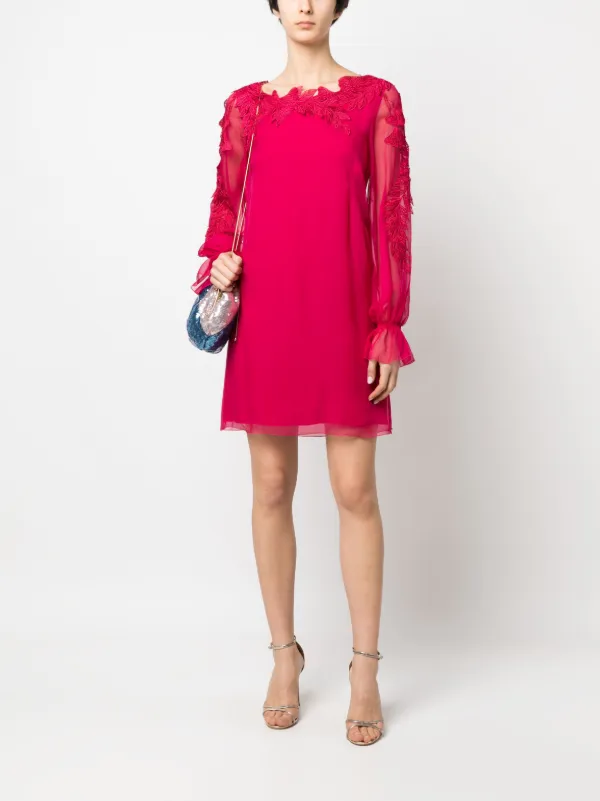 Alberta Ferretti Long Sleeve Silk Mini Dress - Pink