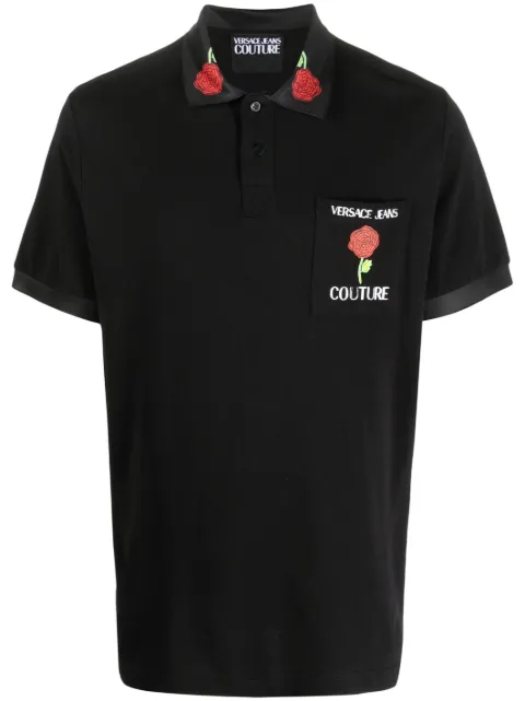 Versace Jeans Couture rose-print cotton polo shirt