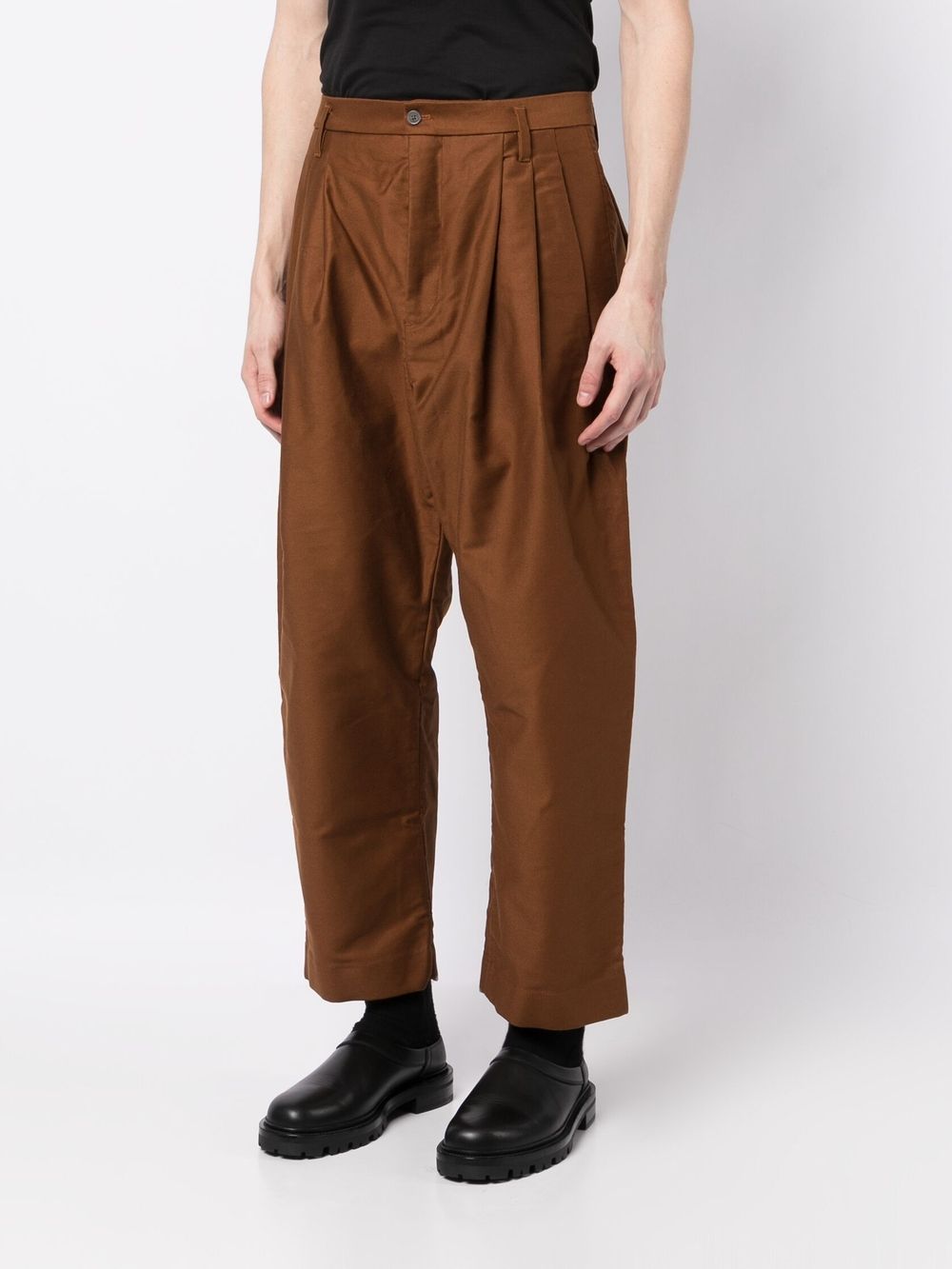 Shop Hed Mayner Wide-leg Cotton Trousers In Braun