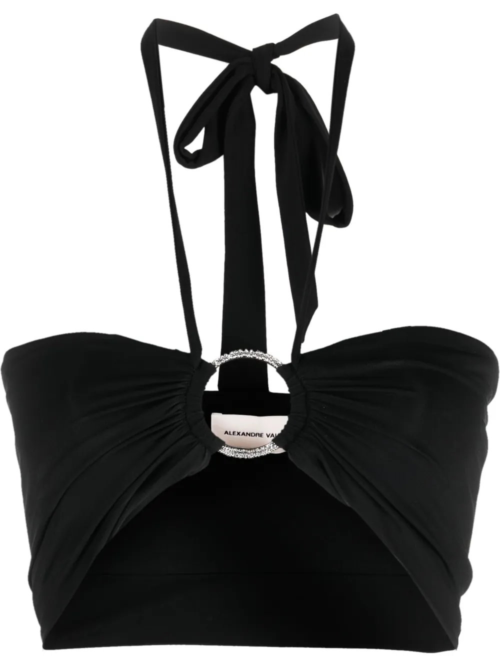 Alexandre Vauthier Embellished-ring Halterneck Crop Top In Black