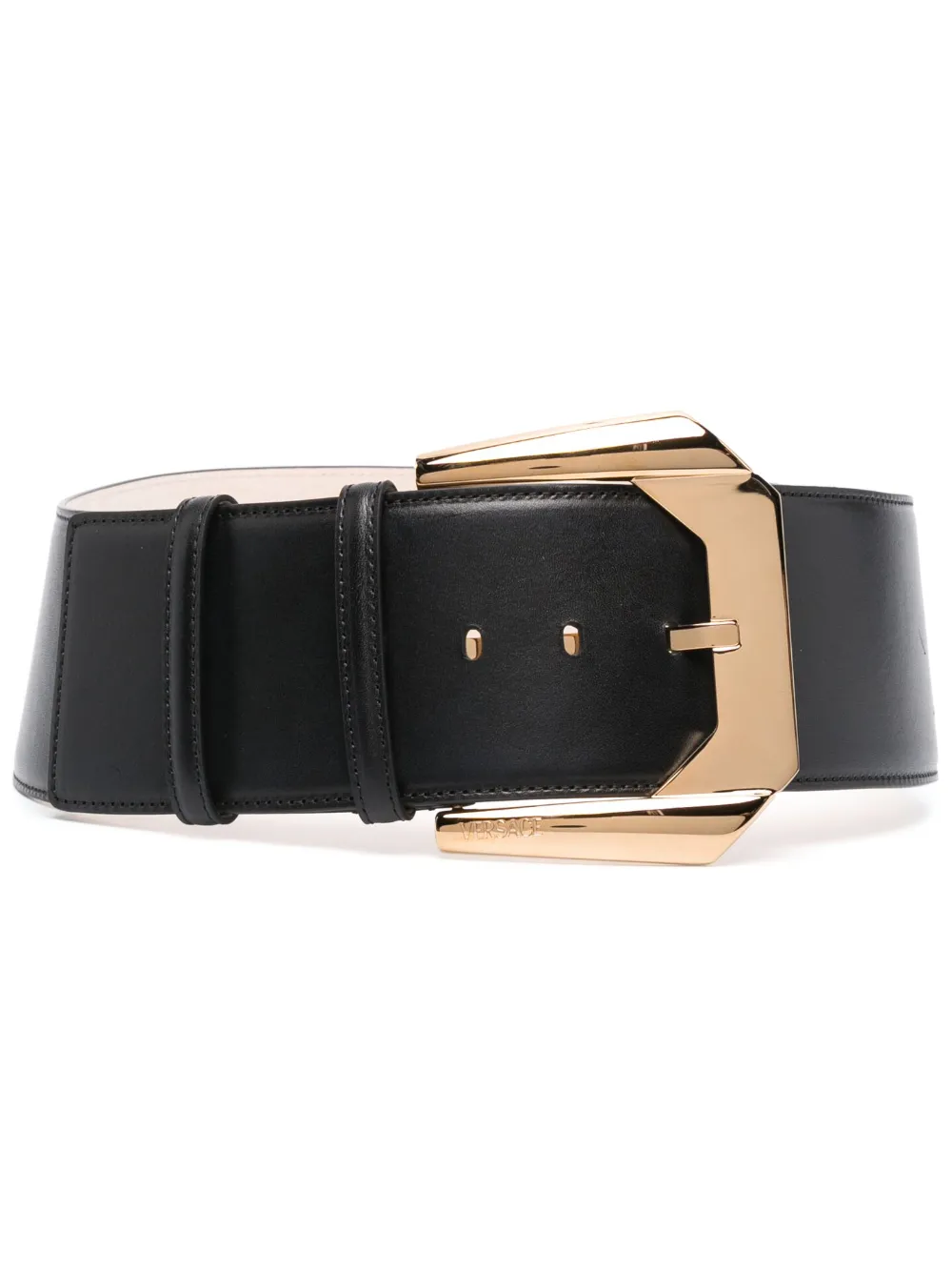 Versace Engraved-logo Leather Belt In Black