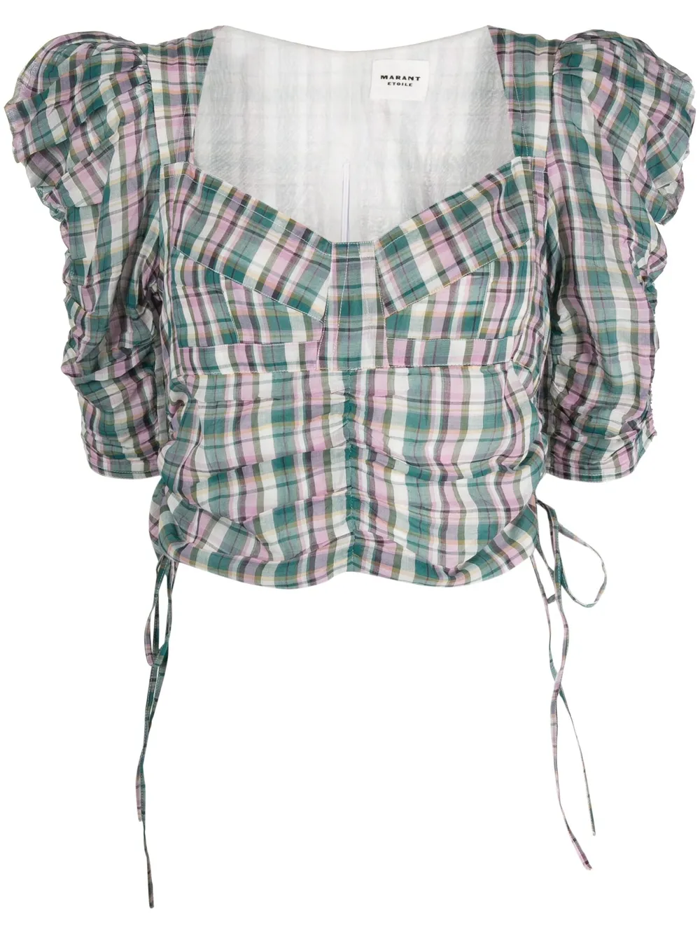 Isabel Marant Étoile Galaor Ruched Checked Cotton-voile Top In Green