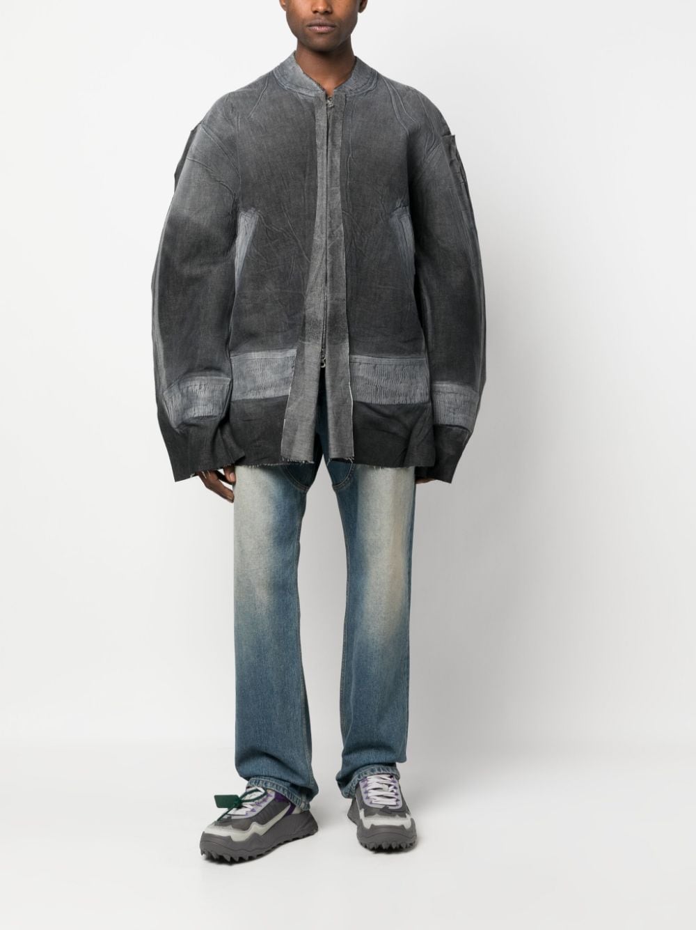 Shop Diesel Oversized Denim Jacket In Grey