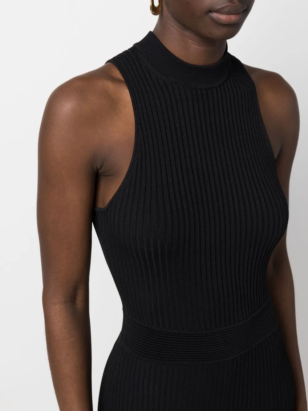 Simkhai Marianne Sleeveless Pleated Compact-rib Midi Dress In Schwarz