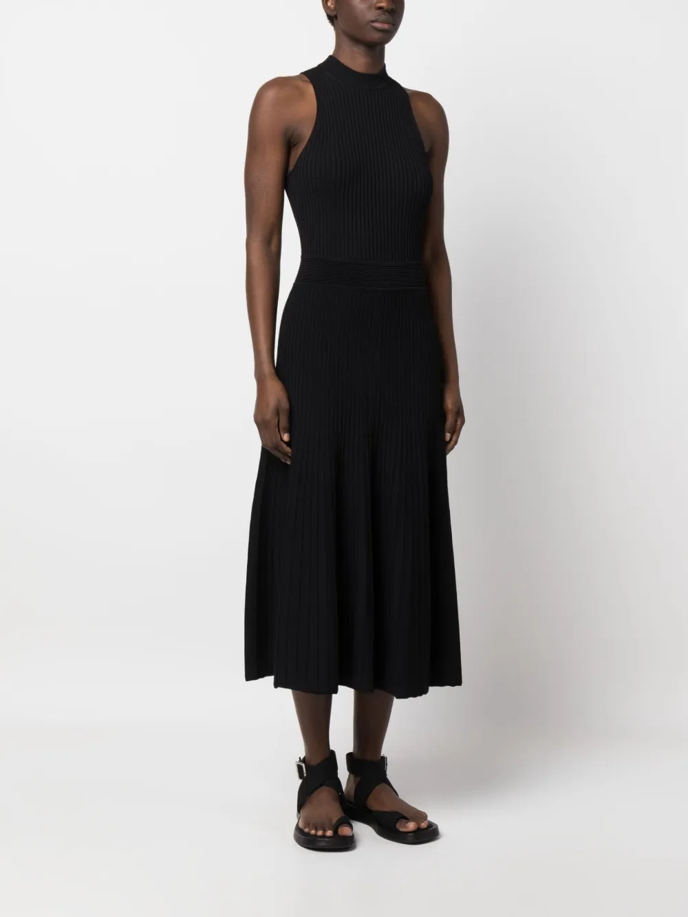 Simkhai Marianne Sleeveless Pleated Compact-rib Midi Dress In Schwarz