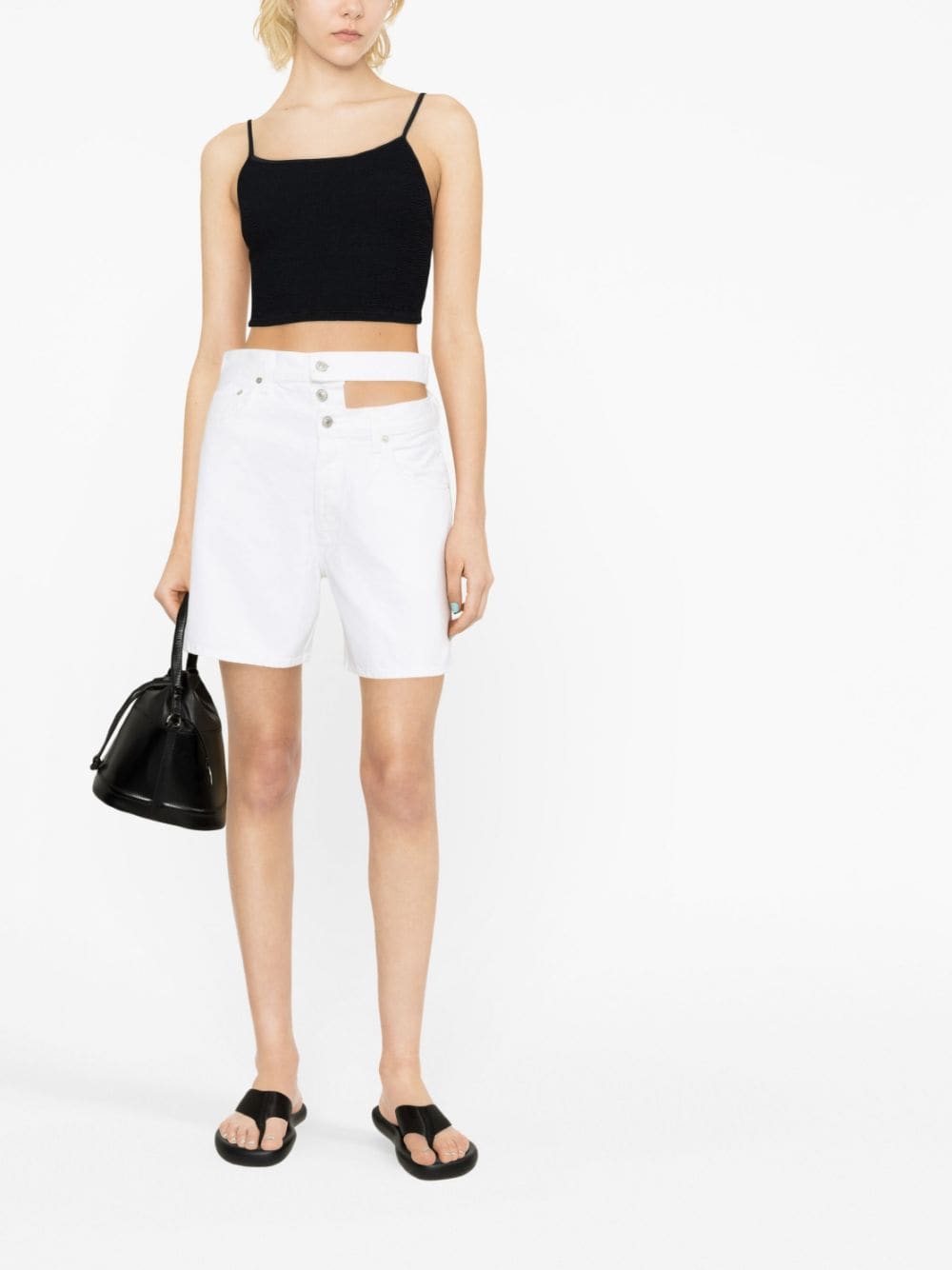 Shop Agolde Cut-out Denim Shorts In White