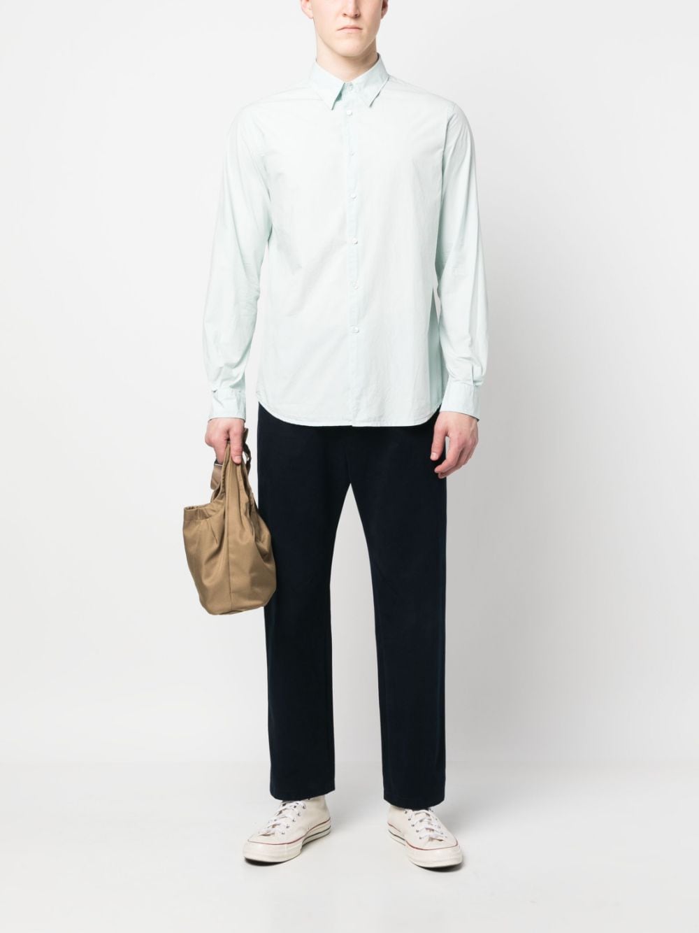 Shop Aspesi Button-down Long-sleeve Shirt In Blue