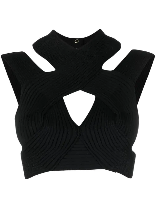 Haut crop nervuré à découpes - Balmain - Modalova