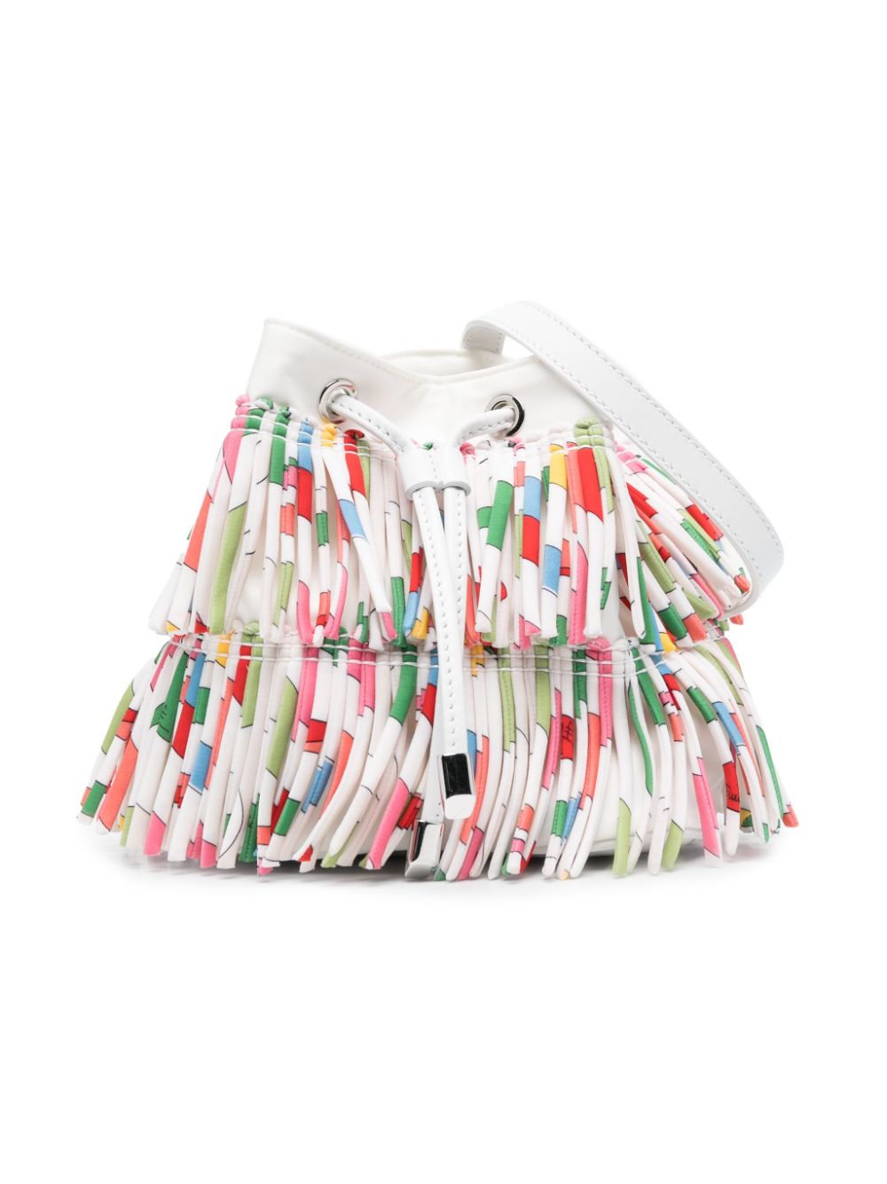 Pucci Junior Kids' Abstract-print Fringed Shoulder Bag In White