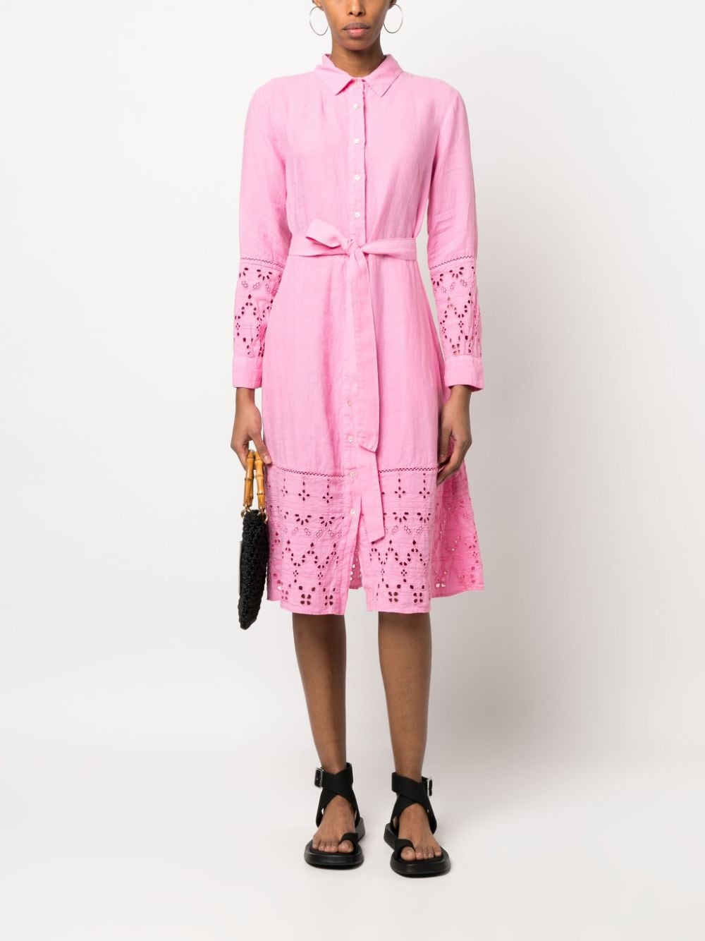 120% Lino Aurora Belted Linen Midi Dress In Pink | ModeSens