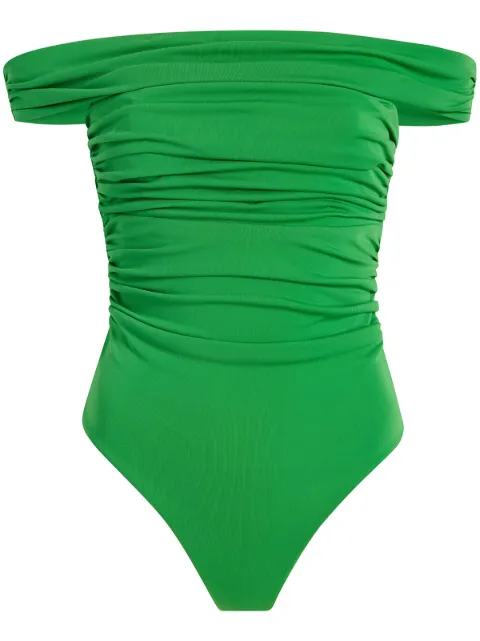 Cinq A Sept top estilo body drapeado con hombros descubiertos