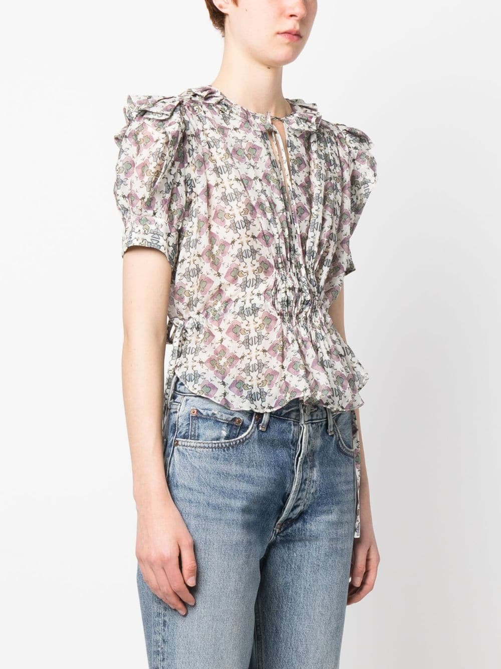 Shop Isabel Marant Ruffled-detail Silk Blouse In Neutrals