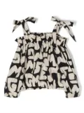 MSGM Kids ruffle logo-print crop-top - Neutrals