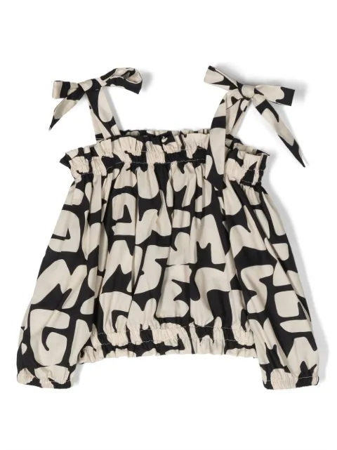 MSGM Kids top corto con volantes y logo estampado