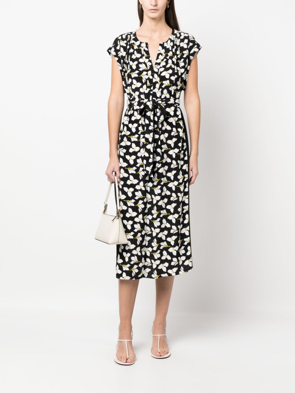 DVF Diane von Furstenberg Midi-jurk met bloemenpatch - Zwart