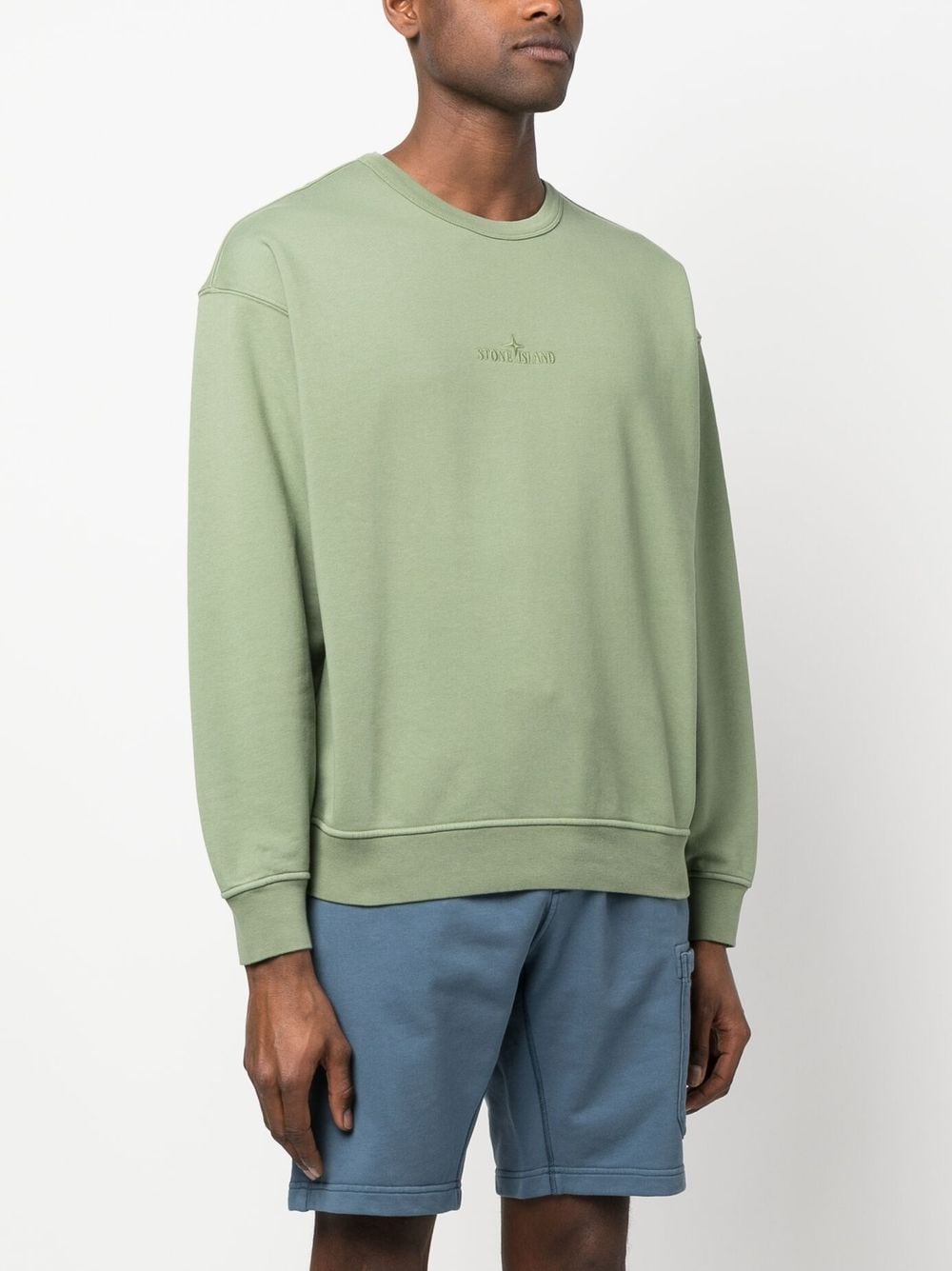 Shop Stone Island Embroidered-logo Cotton Sweatshirt In 绿色