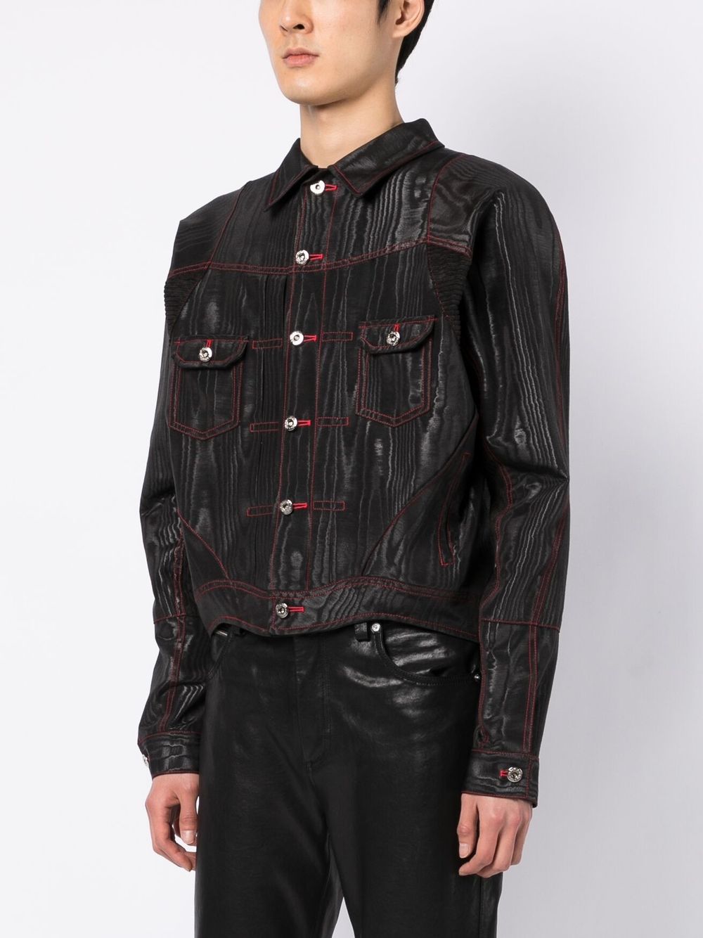 Shop Juntae Kim Contrast Stitching Long-sleeved Jacket In Black