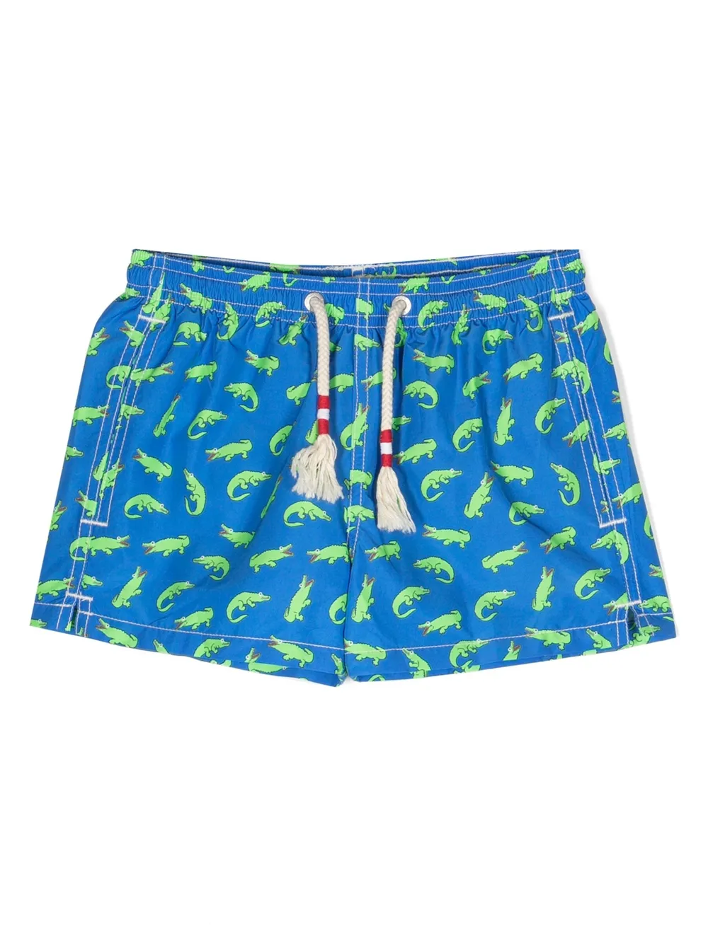 Mc2 Saint Barth Kids' Alligator-print Drawstring Swim Shorts In Blue