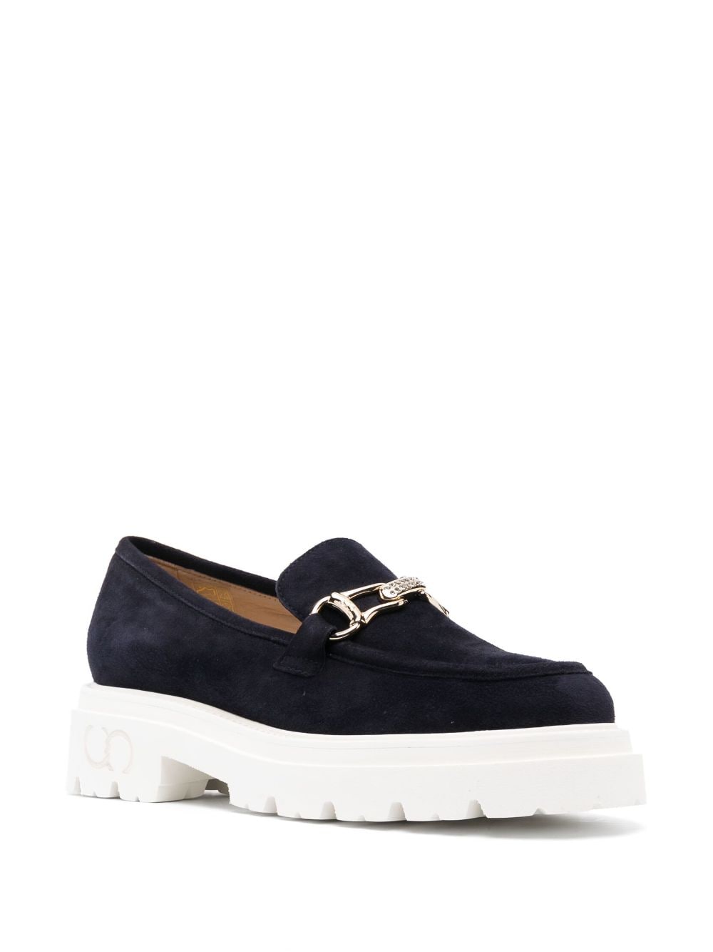 Shop Casadei Buckle-detail Suede Loafers In Blue