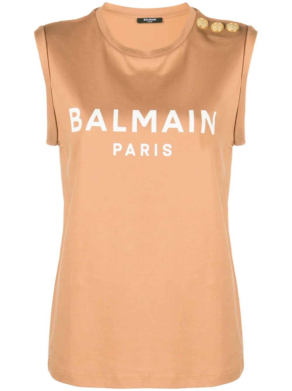 Balmain Logo-print Button-embellished Top In Nude