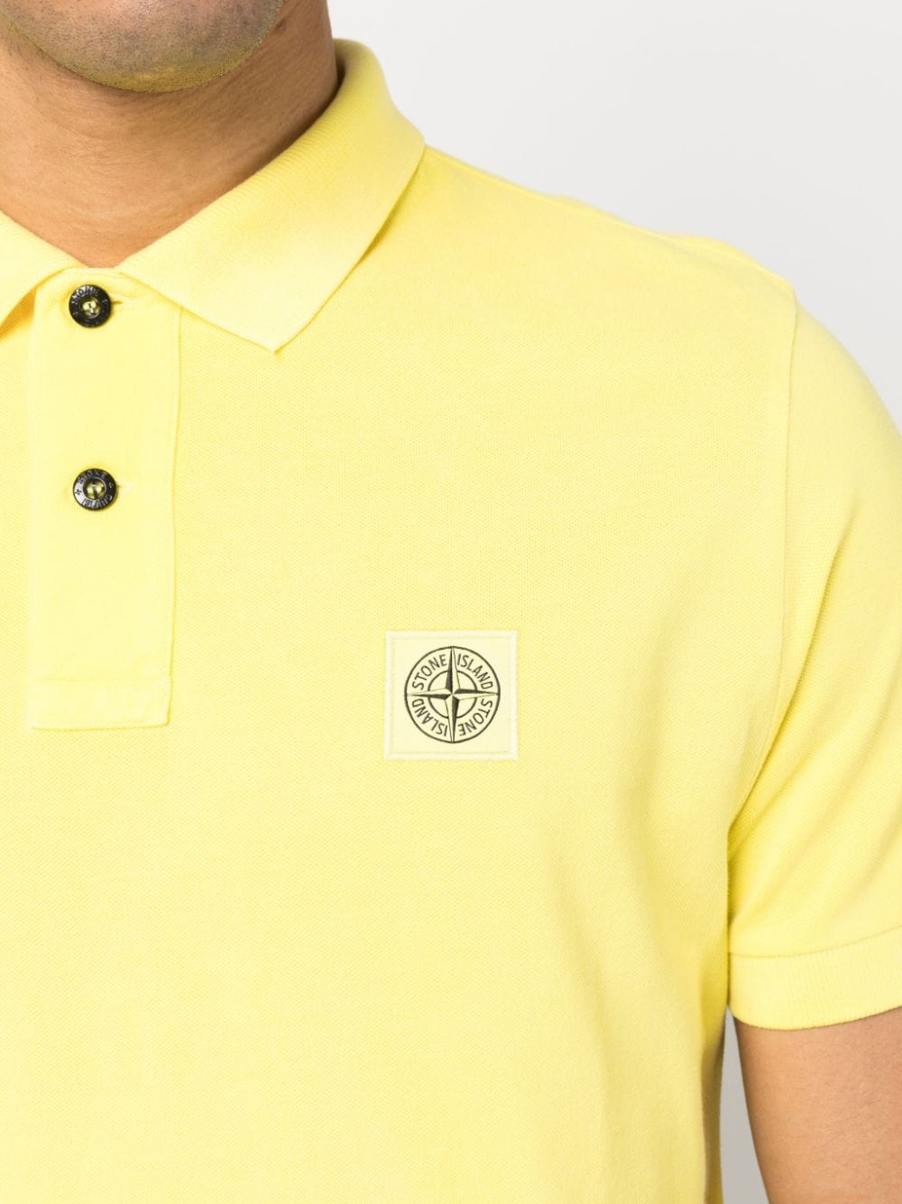 Shop Stone Island Compass-motif Cotton Polo Shirt In Yellow